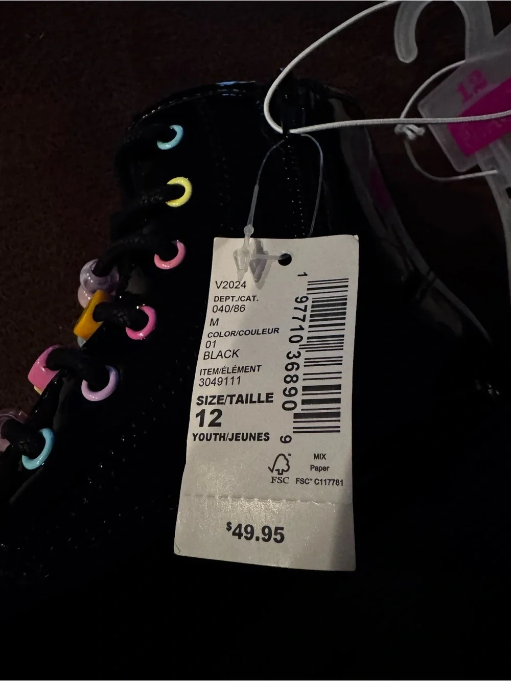Little Girls Sz 12 Black Patent Combat Boots with Colorful Bead Charms